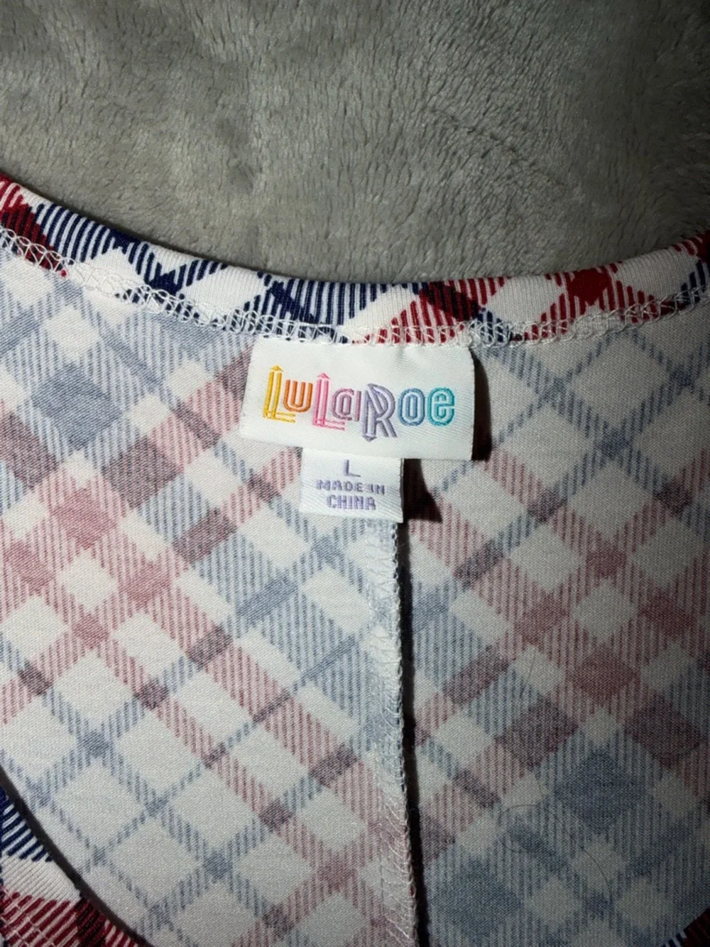 LuLaRoe Red White Blue Plaid Maxi Dress Size L Sleeveless Casual USA Print - Picture 4 of 5